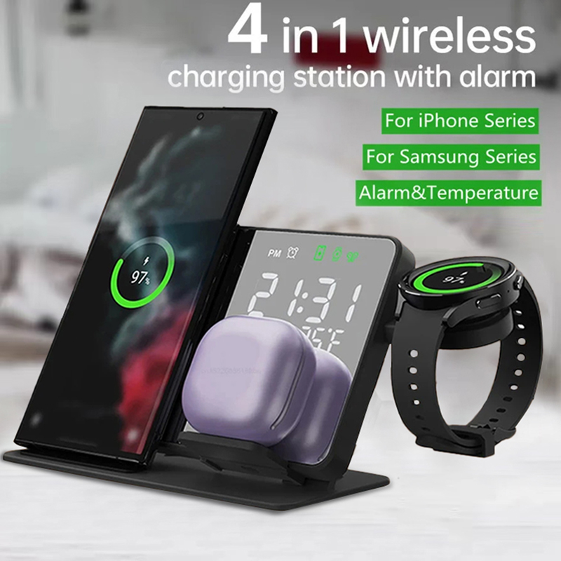 Smartwatch Ac - แท่นชาร์จไร้สายพร้อมนาฬิกาปลุก ชาร์จเร็ว 4 in 1 สำหรับ