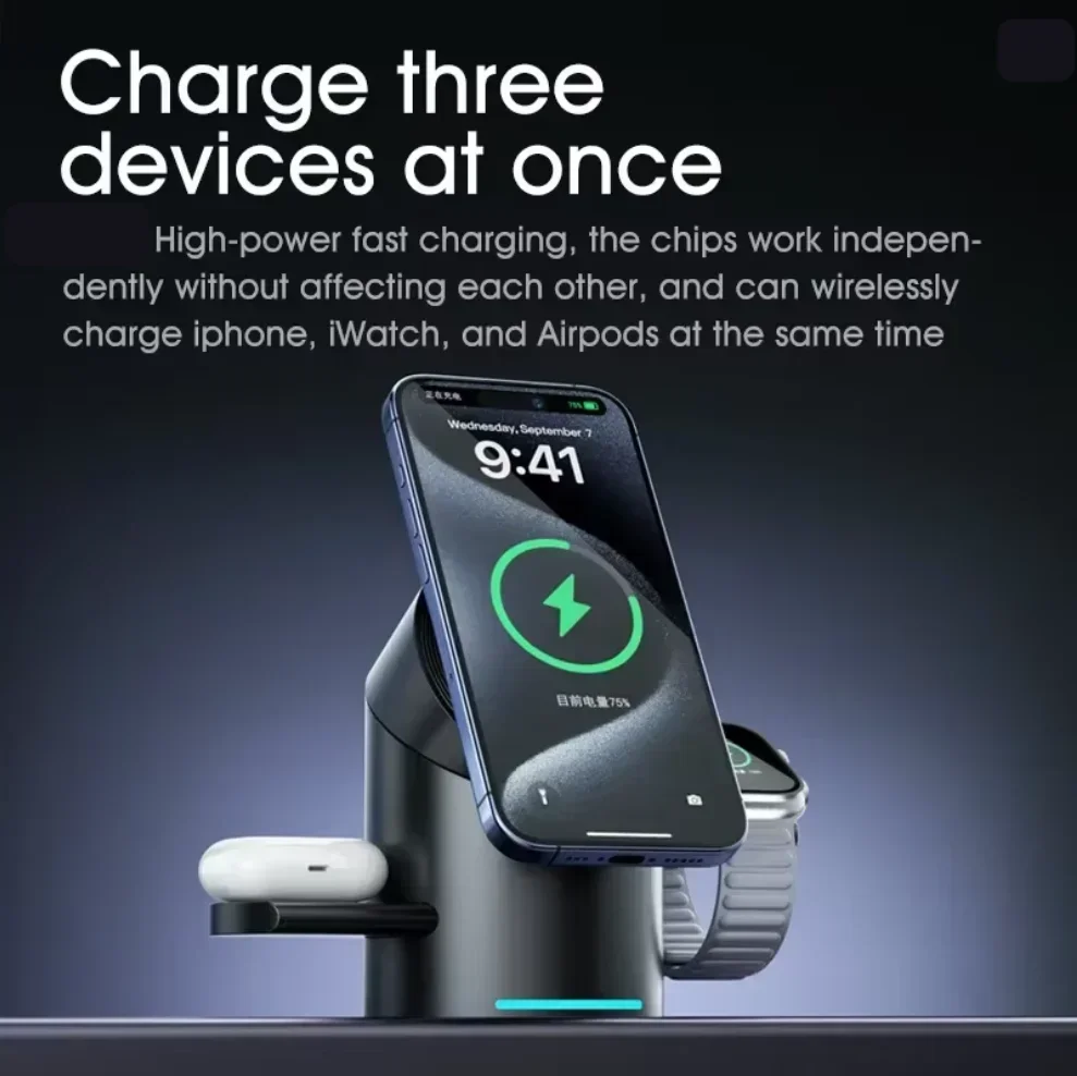Smartwatch Touch - แท่นชาร์จไร้สายแม่เหล็ก 3in1 รุ่นอัปเกรดปี 2026 พร้อมปุ่มสัมผัส Qi2