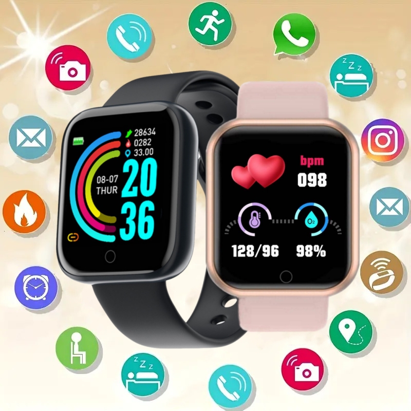 Smartwatch Touch - นาฬิกาสมาร์ทวอทช์สายรัดข้อมือฟิตเนสสมาร์ทวอท์ชสำหรับผู้ชาย, นาฬิกาเตือนความจำควบคุมเพลงได้ Y68 D20