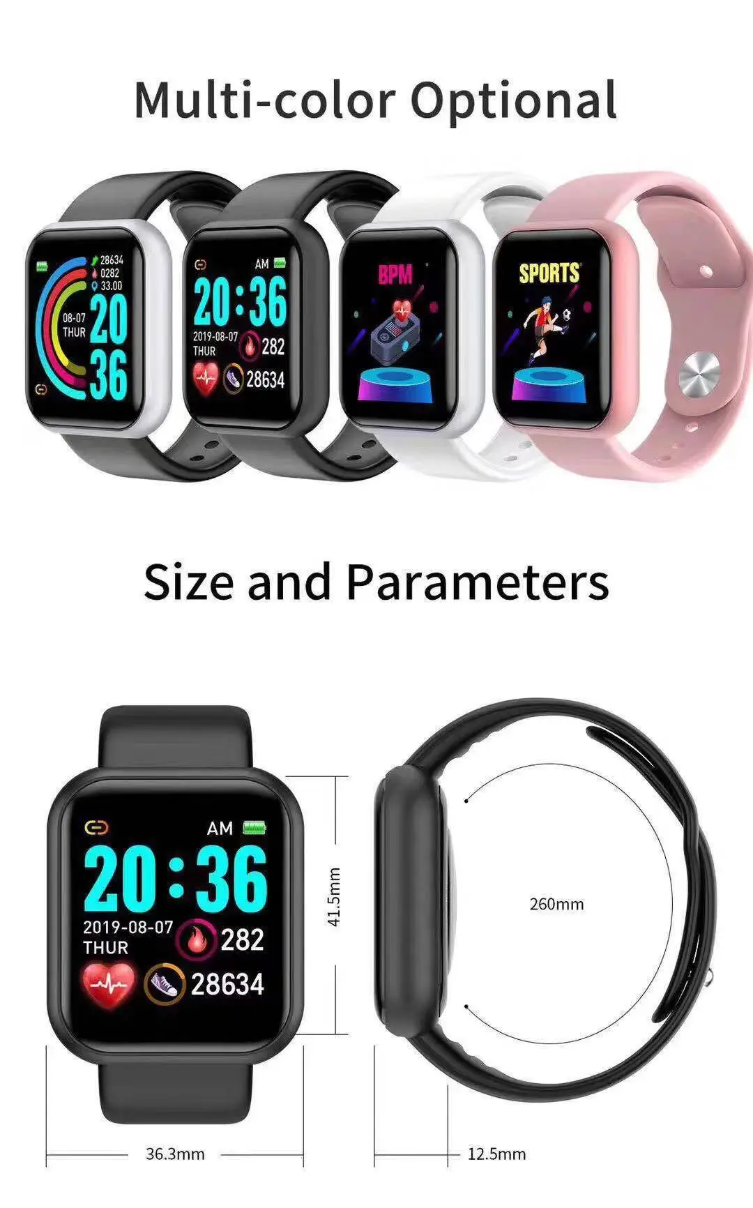 Smartwatch Touch - นาฬิกาอัจฉริยะ D20 Pro รุ่น Y68 สำหรับผู้ชาย,
