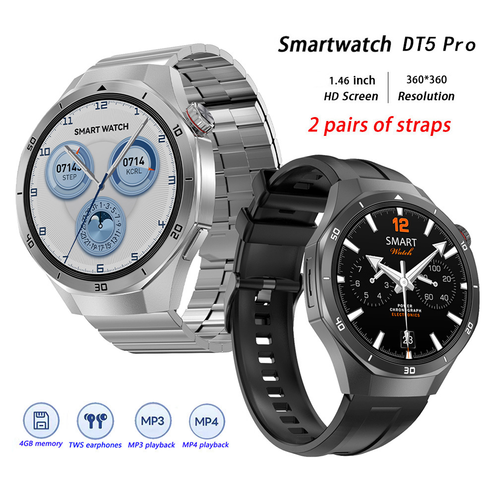 Android Smartwatch Accessories - DT5 Pro สมาร์ทวอท์ชสําหรับผู้ชายผู้หญิงนาฬิกาข้อมือดิจิตอลนาฬิกา MP3 MP4 เพลง
