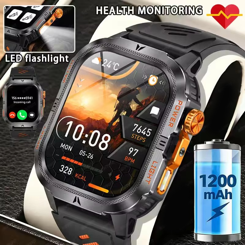 Smartwatch M Active - 2026 สมาร์ทวอทช์ทหารที่ทนทานสำหรับผู้ชาย 1200mAh แบตเตอรี่ขนาดใหญ่ 2.01