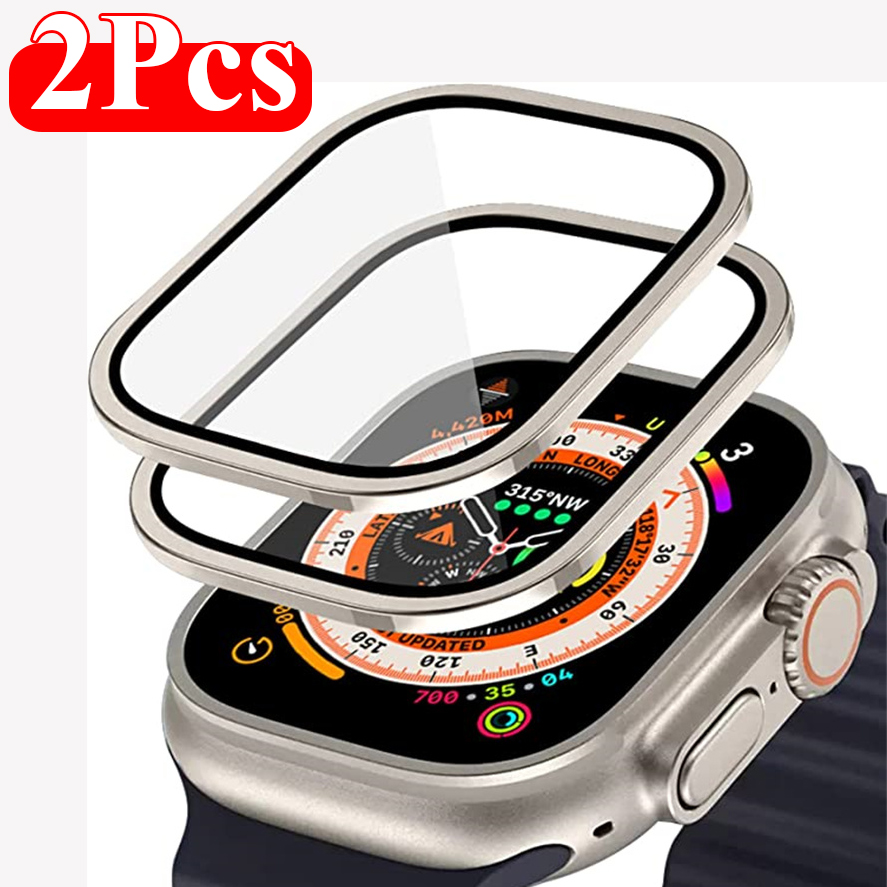 Smartwatch Case - 2PCS อลูมิเนียมอัลลอยด์ + กระจกนิรภัยสําหรับ Apple Watch