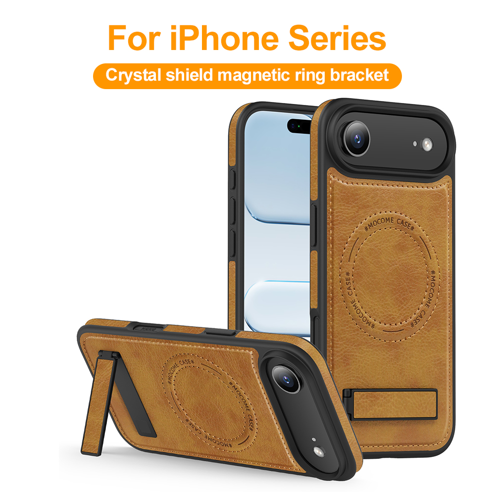 Magnetic Charging Stand - เคสโทรศัพท์แม่เหล็กพร้อมขาตั้งหนัง PU สำหรับ Apple iPhone 17