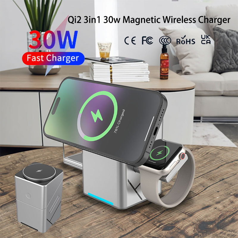 Watch Charger Cable - แท่นชาร์จไร้สายแบบหมุนได้ 15W พร้อมแม่เหล็กอเนกประสงค์ 3 in 1