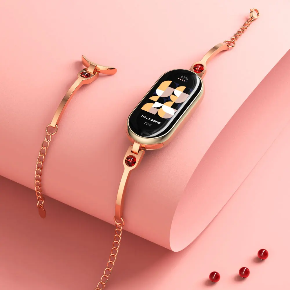 Android Smartwatch Accessories - สายรัดสํารองสแตนเลสสําหรับ Xiaomi Mi Band 8, สายรัดข้อมือสําหรับผู้หญิง,