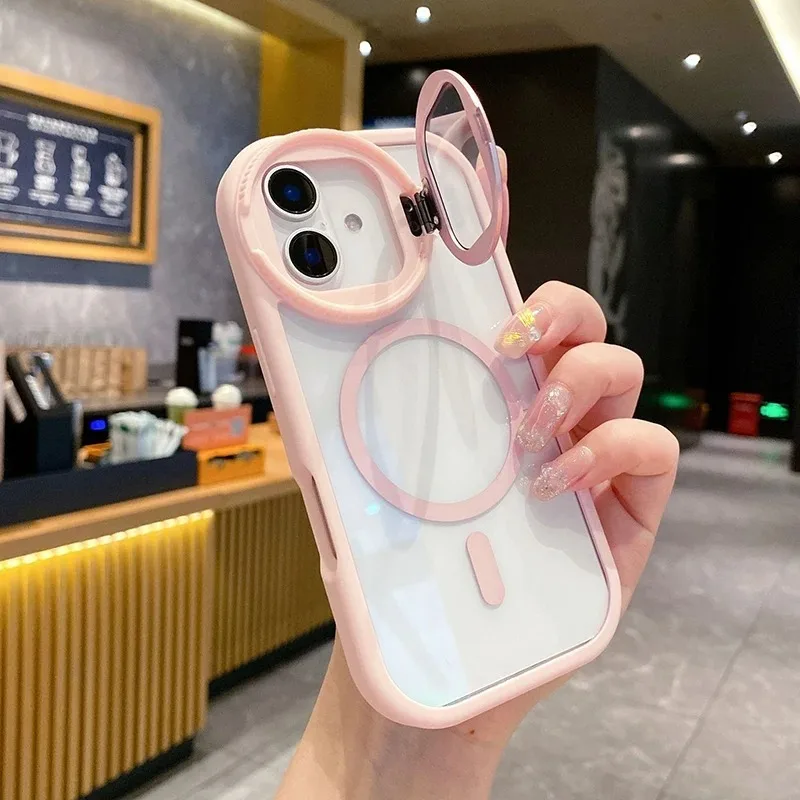 Magnetic Charging Stand - เคสโทรศัพท์ใสพร้อมขาตั้งกล้องในตัวสำหรับ iPhone 17 18 16 15