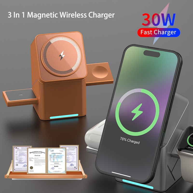 Smartwatch Touch - แท่นชาร์จไร้สายแม่เหล็กแบบสัมผัสอเนกประสงค์ 3 in 1 กำลังไฟ 15