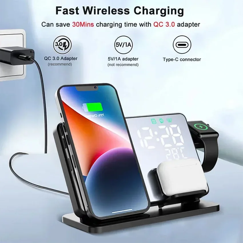 แท่นชาร์จไร้สายพร้อมนาฬิกาปลุก - Smartwatch Ac บทวิจารณ์และราคา