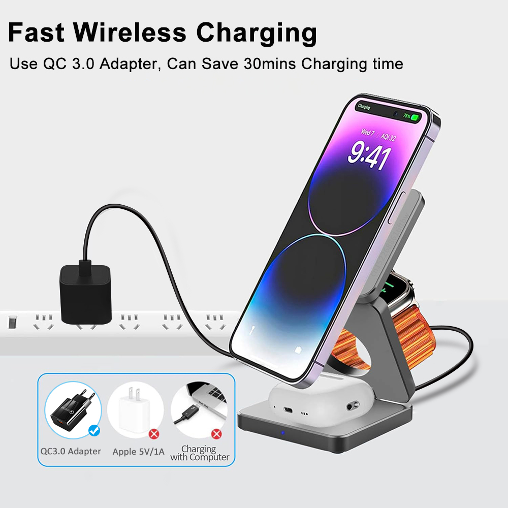 Wireless Charger 3 ใน 1 แบบพับ - Watch Charger Cable บทวิจารณ์และราคา