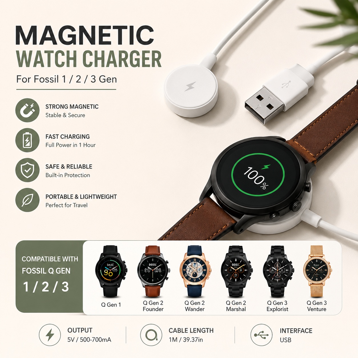 อะแดปเตอร์ชาร์จนาฬิกา USB สายช - Fossil Smartwatch Accessories บทวิจารณ์และราคา